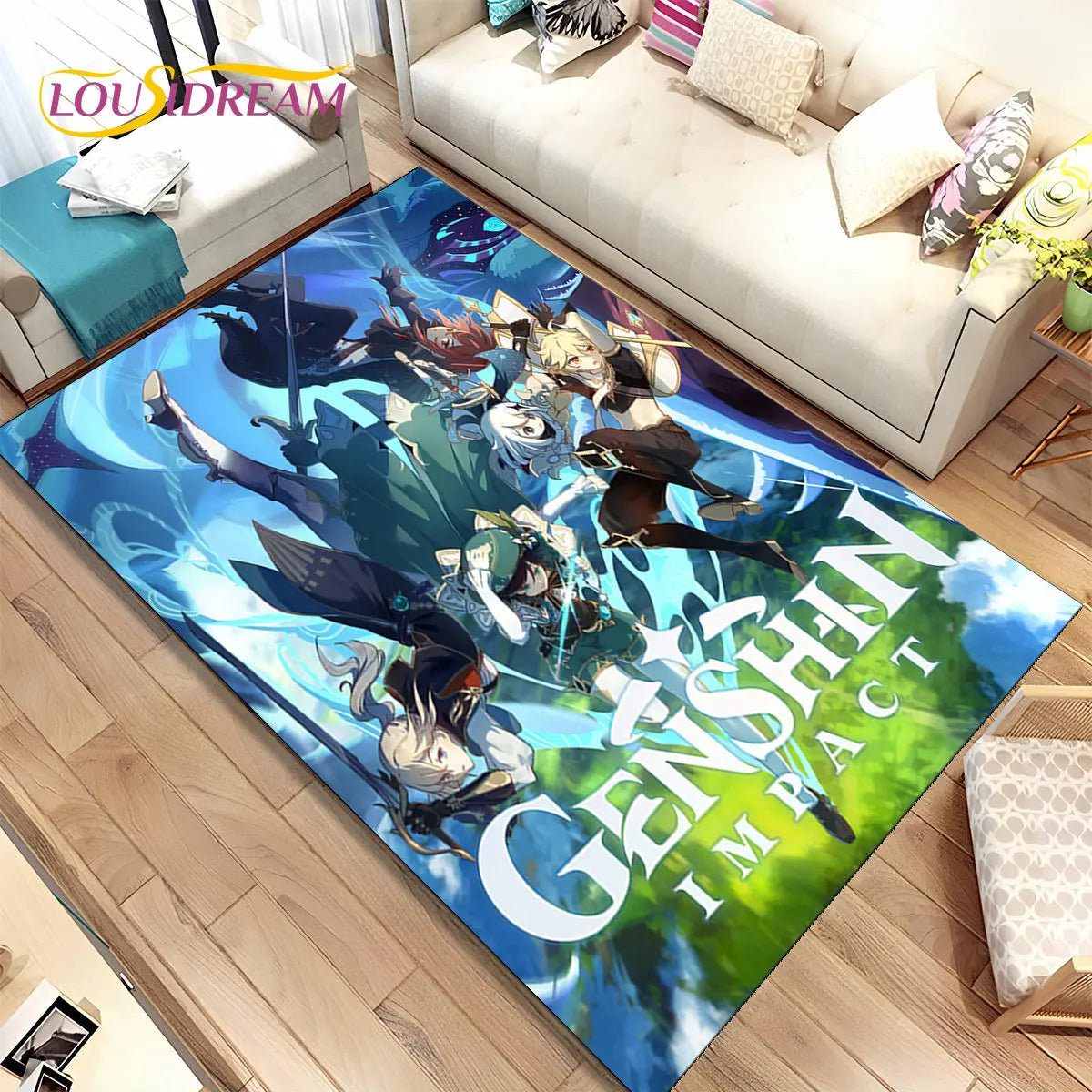 Genshin Impact Cartoon Game Area Rug,Carpet Rug for Home Living Room Bedroom Sofa Doormat Kitchen Decor,kids Non-slip Floor Mat