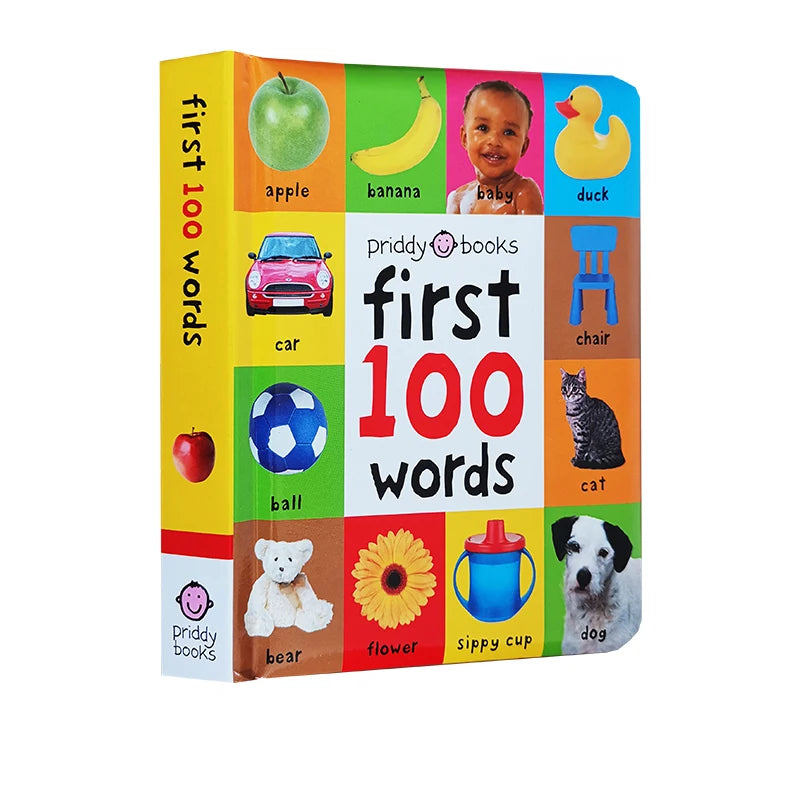 First 100 Animals Words Book for Kids Early Education Hardcover Board Book Baby Learning English Picture Books Montessori Toys