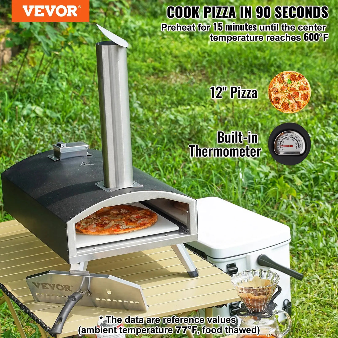 VEVOR Portable Outdoor Oven Pizza Oven Pellet &amp; Chips &amp; Charcoal Tri-Fuel Iron Spray Pizza Grill Includes Pizza Waterproof Cover