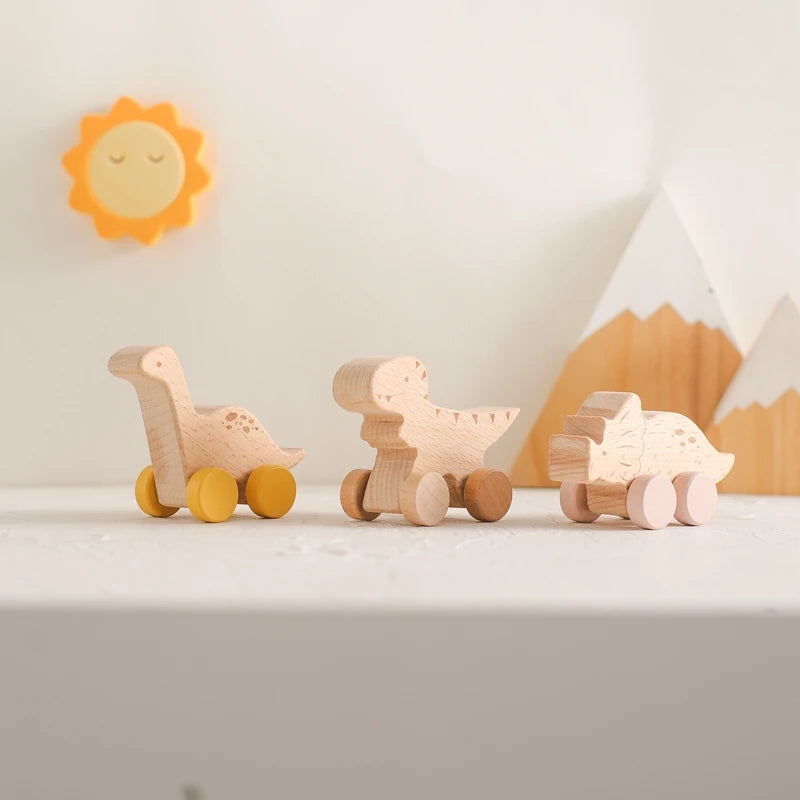 1PC Baby Toy Beech Wood Block Cartoon Dinosaur Car Educational Montessori Toy Baby Teething Play Gym Baby Birthday Gift Products