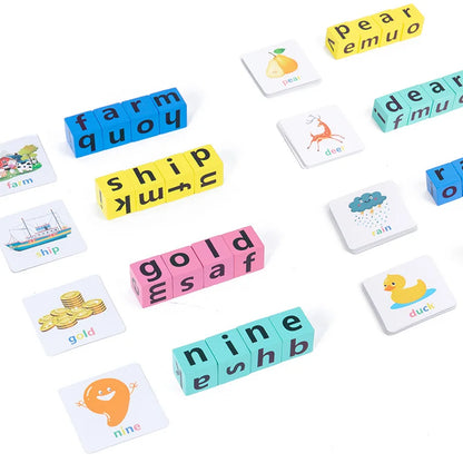 Montessori Wooden Word Spelling Game Learning Toy Alphabet Block with 54 Cards Parent-child Interactive Puzzles Toys Kids Gifts
