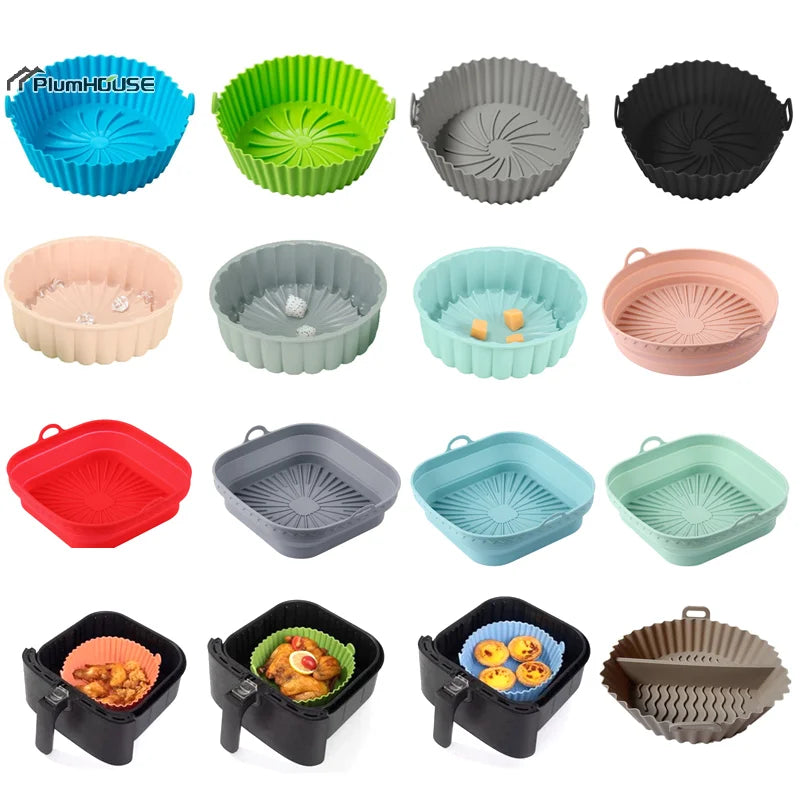 1Pcs Silicone Air Fryer Oven Baking Tray Pizza Fried Chicken Basket Pad Air-fryer Pot Food Plate Reusable Airfryer Pan Liner