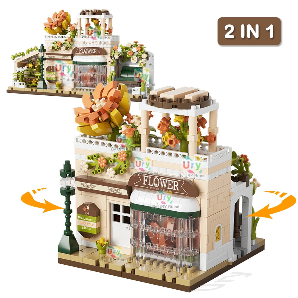 Friends House Street Diamond Bricks Girls Flower Store Coffee Shop View Designer DIY Building Block Toys for Kids Christmas Gift