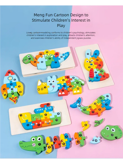 3D Colored Puzzles for Children 2 years old+, Jigsaw, Wooden Toys, Cartoon, Animal, Traffic, Intelligence, Early Education