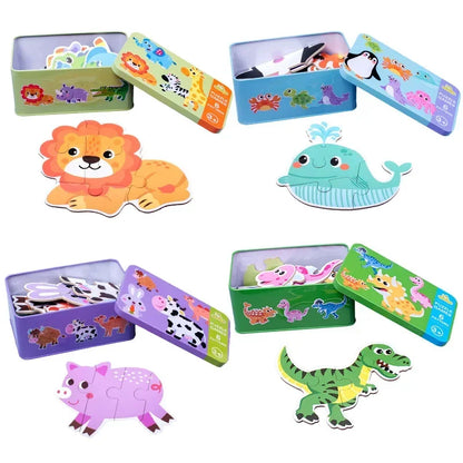 Baby Puzzle Montessori Educational Toys Wood 3D Puzzle Games Iron Box children Puzzles Jigsaw Wooden Puzzles For Kids 2 3 4 Year