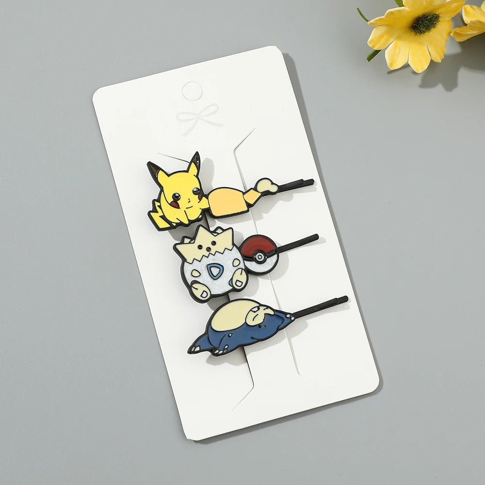 Bandai Pokemon Kawaii Hair Clip Pikachu Snorlax Cartoon Hairpin Women Fashion Hairclip Head Accessories Cute Jewelry Gifts