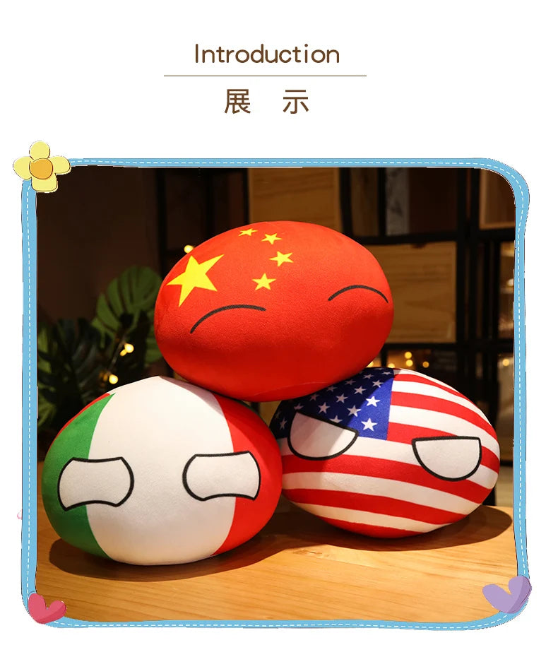 10-40cm Kawaii Countryball Plush Toy Stuffed Polandball UN USA USSR FRANCE RUSSIA UK JAPAN EU CANANDA ITA RU Sofa Pillow Pendant