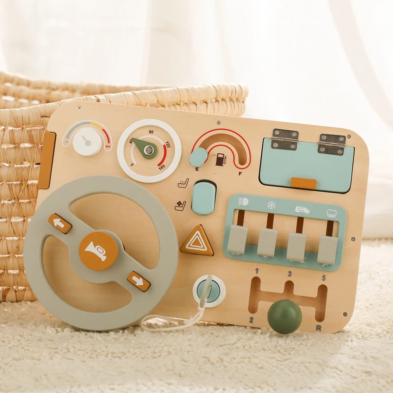 Montessori Toys Baby Wooden Car Steering Wheel  Activity Busy Board Baby Wooden Busy Board Early Education Learning Sensory Toys