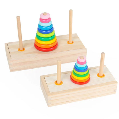 Classic Wooden Puzzle Stack Tower Of Hanoi Kid Mathematical Early Educational Toys Parent-child Interaction Toy With Storage Box