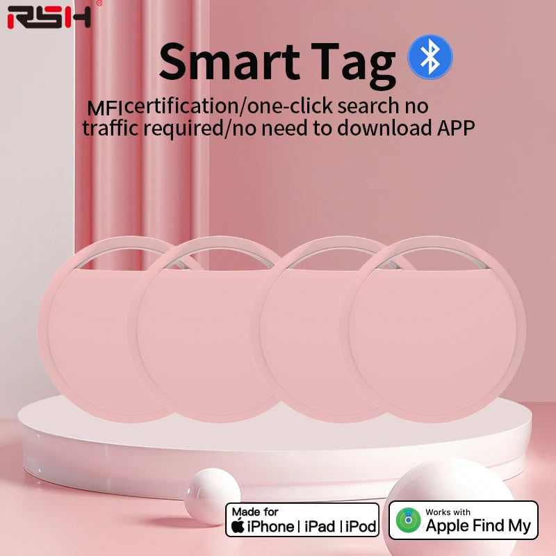 4 Pack Mini Pink Anti-lose Smart Tag For Apple Find My APP MFi Certification GPS Bluetooth Tracker For Bag Pet Car Key Finder