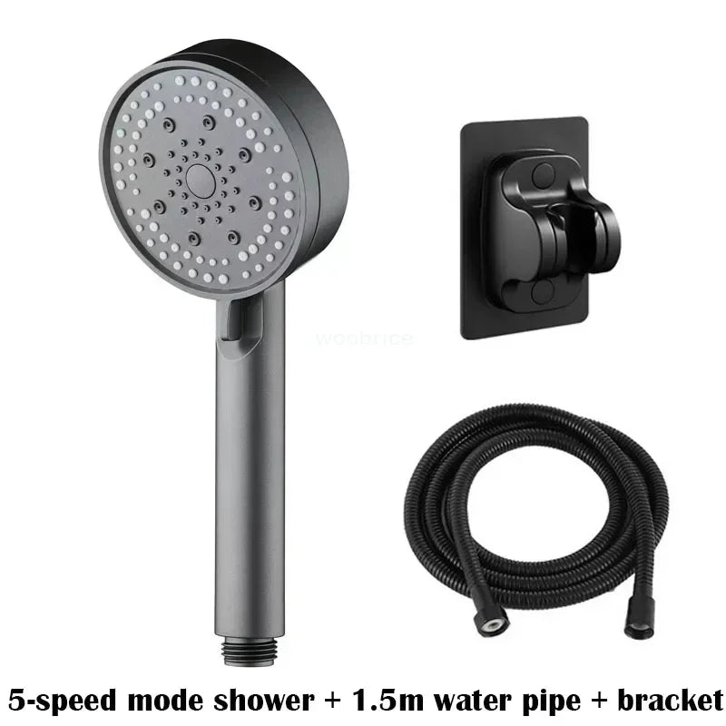 Turbo Bathroom Shower Head Strong Current Shower Heads High Pressure Powerful Rain Shower Head 5 Modes Universal Shower Head Set
