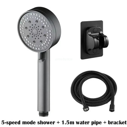 Turbo Bathroom Shower Head Strong Current Shower Heads High Pressure Powerful Rain Shower Head 5 Modes Universal Shower Head Set
