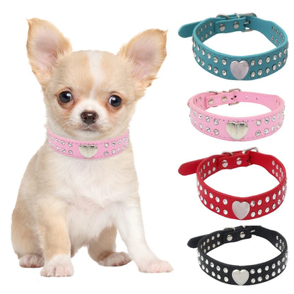 Heart Rhinestone PU Leather Collar