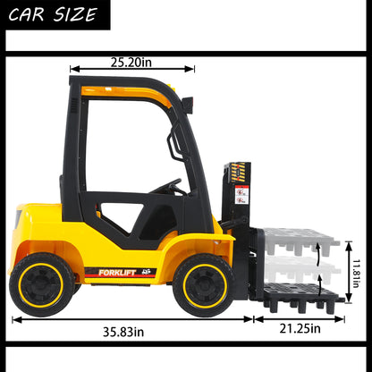 Electric frame lifting rod Electricforklift,Children Ride- on Car 12V7A Battery Powered Vehicle Toy ,3 speeds,Parent yellow