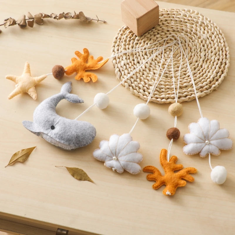 Baby Wooden Gym Pendant Toy Soft Felt Music Rattle Cotton Crochet Mobile Crib Teether Pendant For Infant Activity Gym Toys Gift