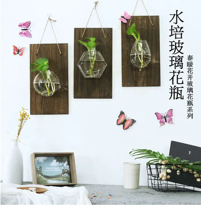 Wood Glass Wall Vases Indoor Wood Hanging Vase,Wall Decor for Bathroom Office and Living Room, Farmhouse Sconces Wall Decor