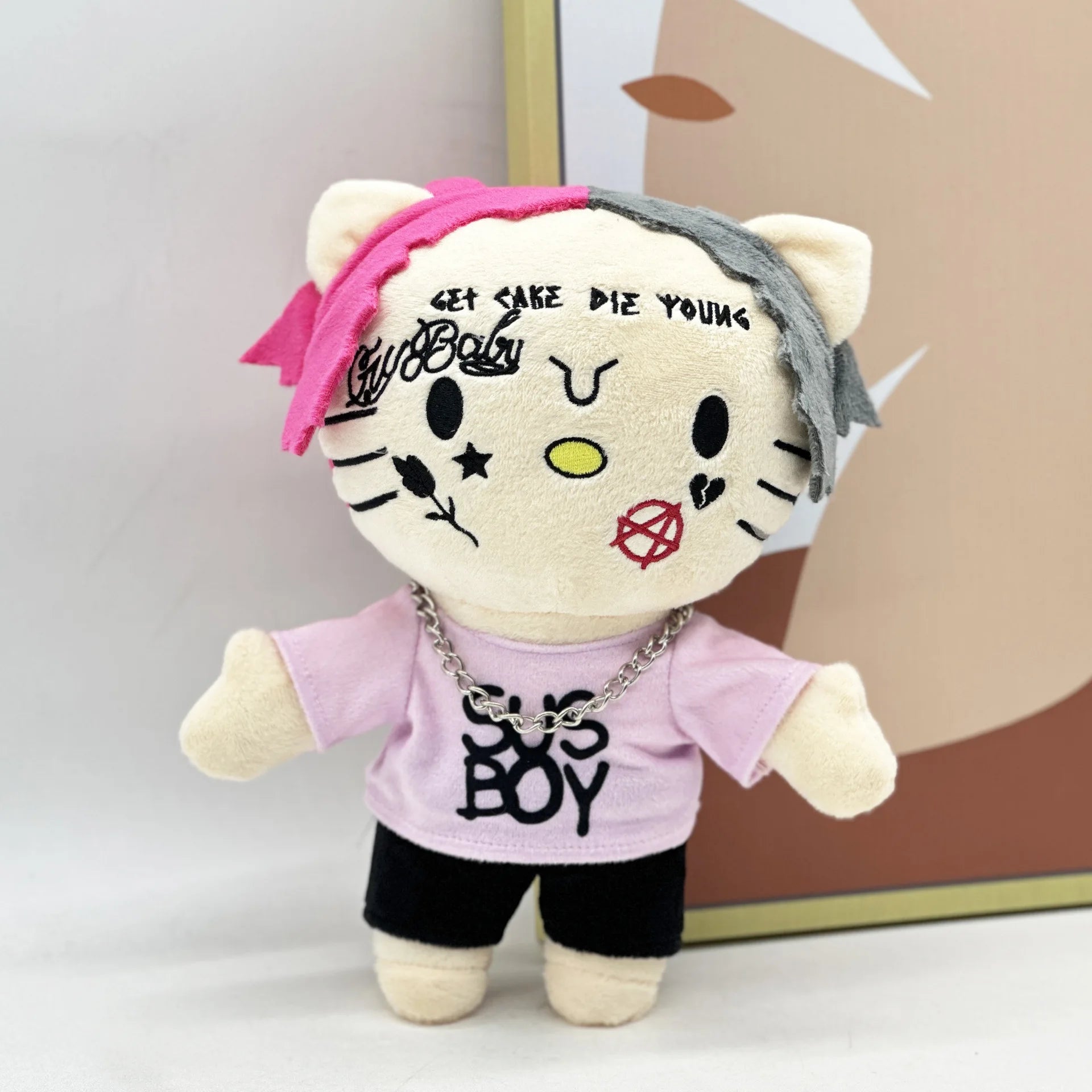 In Stock Travis Scott LIL PEEP Plush Anime Plush Toy Doll with Pink Clothes Necklace Stuffed Soft Plush Toys Fans Collect Gifts