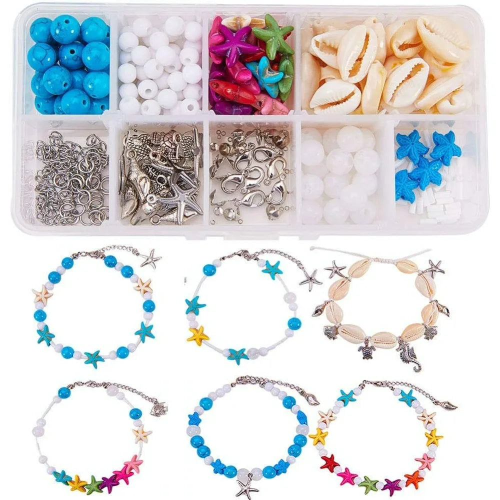 293Pcs DIY Boho Shell Beads Beach Charm Ankle Bracelet Making Kit Foot Chain Sandal Beads Christma Adjustable Jewelry making kit