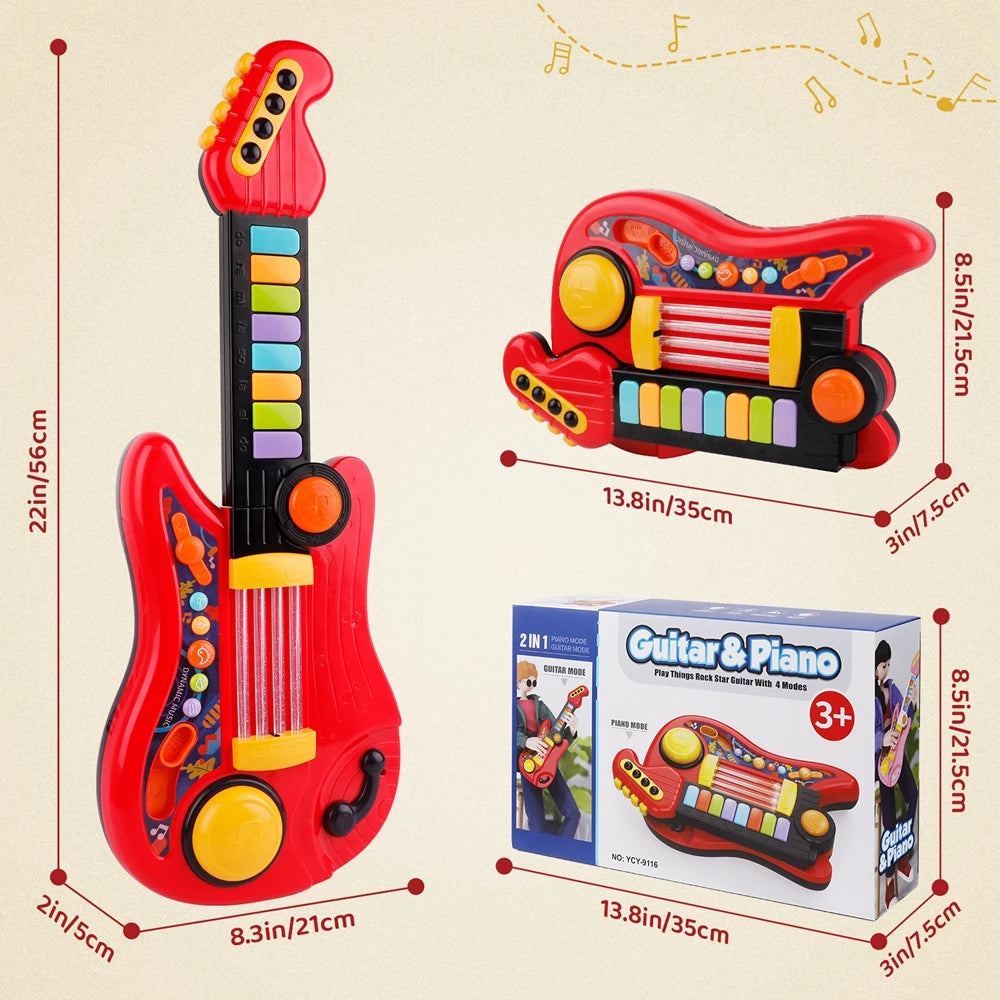 2 In 1 Electric Kids Guitar Toy Foldable Toy Guitar Piano Beginners Musical Instruments Early Education Best Gift for Boys Girls