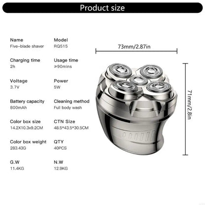 New Portable Electric Shaver with 5 Floating Heads Beard Shaving