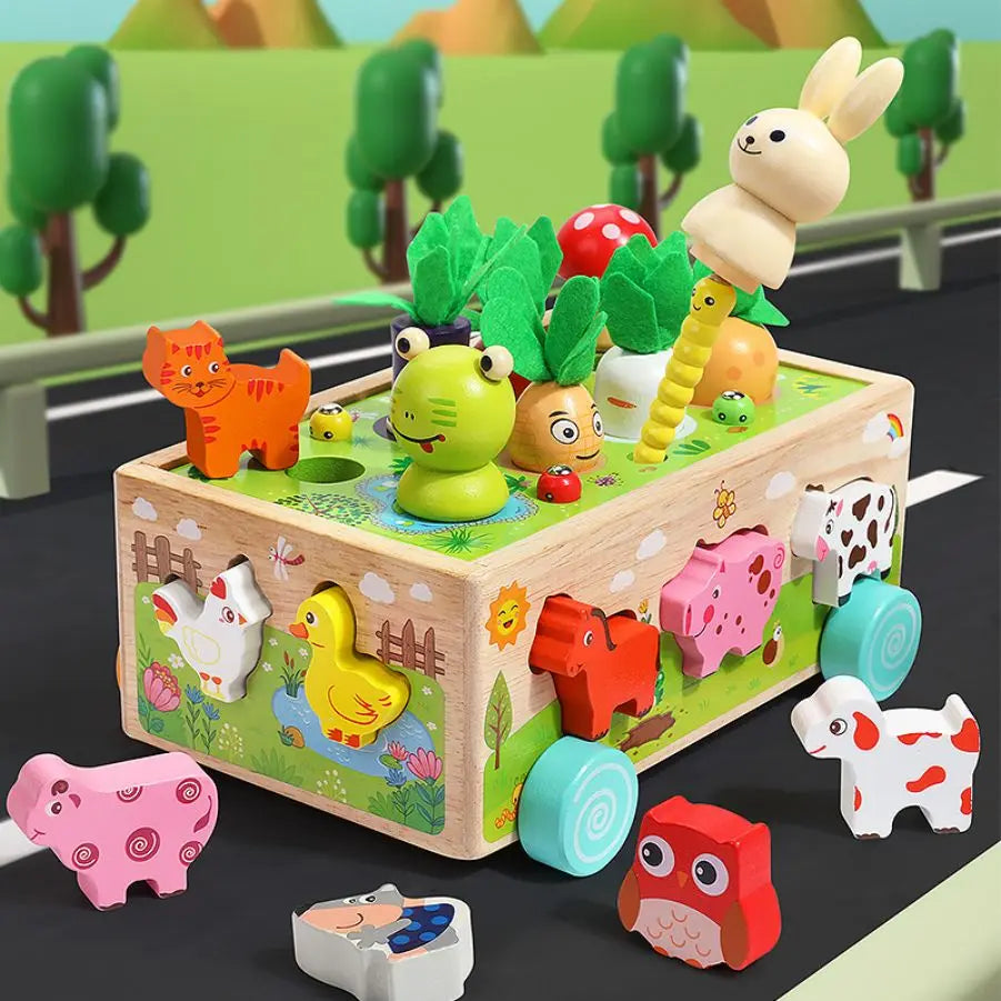 Wooden Shape Assortment Matching Children Toys Animals Game Cart Montessori Education Building Blocks Kids Christmas Gifts