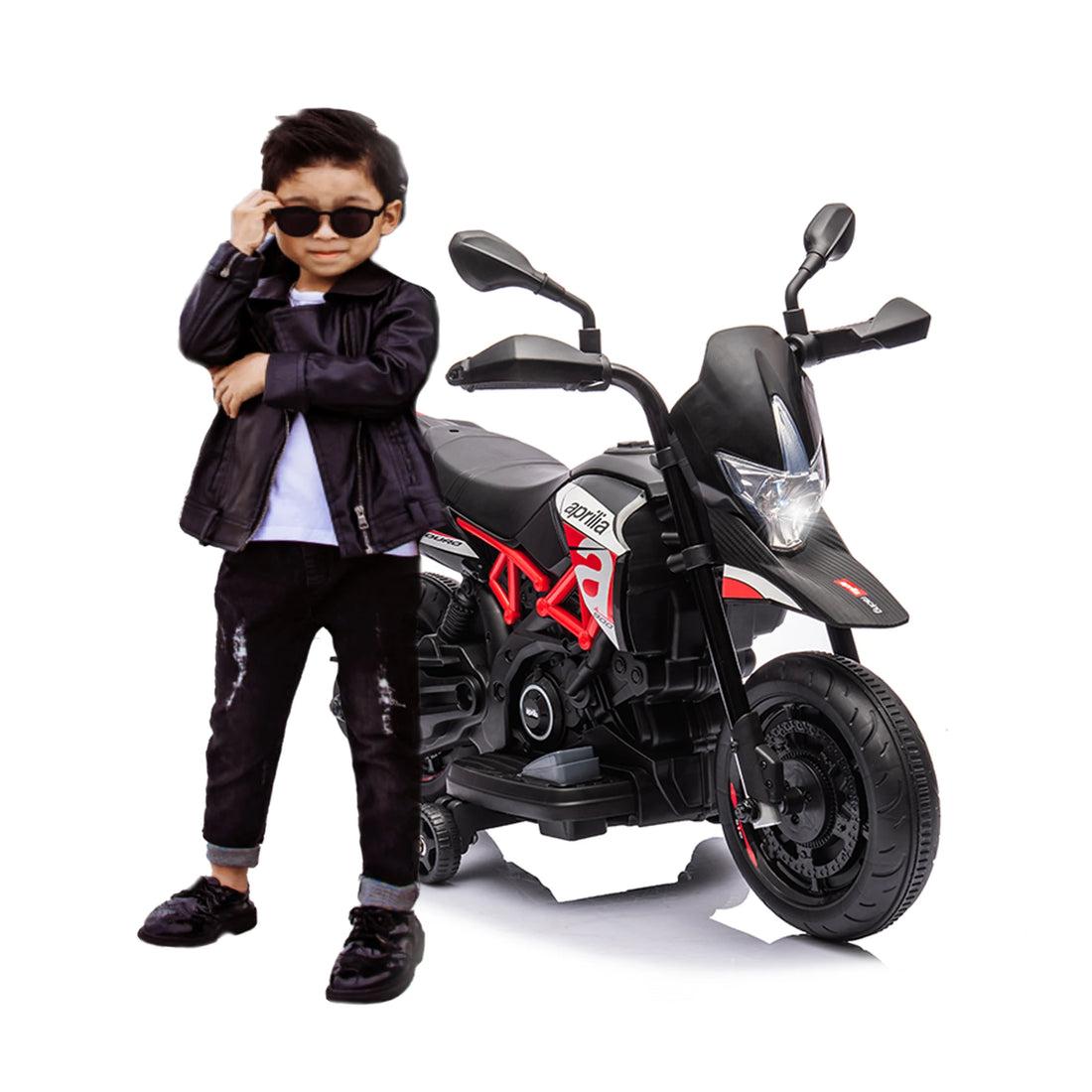 Red, Licensed Aprilia Electric Motorcycle, 6V Kids Motorcycle, Ride On Toy w/Training Wheels, LED Lights, Sounds &amp; Music, Batter