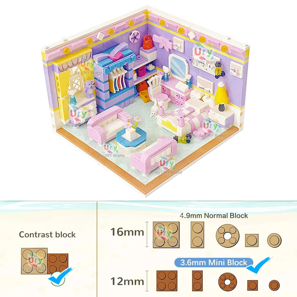 Friends Mini Bricks Girls Bedroom Morden Princess Set Playground House Designer DIY Building Block Toys for Kids Christmas Gifts