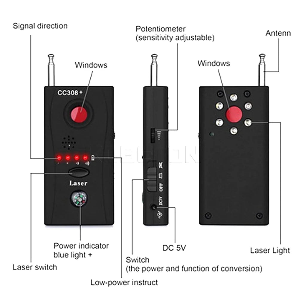 CC308 Camera Finder GSM Bug RF Detector Anti-Spy Mini Wireless Hidden Camera Signal Spy Device Security-protection Detector