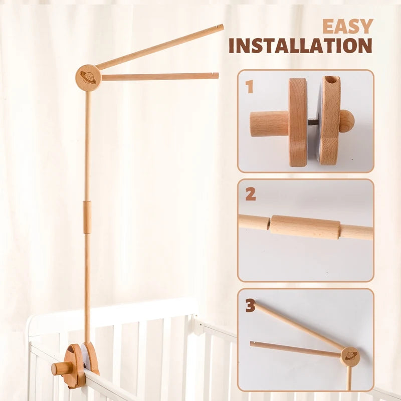 Baby Wooden Bird Shape Bed Bell Bracket Mobile Hanging Rattles Toy Hanger Baby Crib Mobile Bed Bell Toy Holder Arm Bracket Gifts