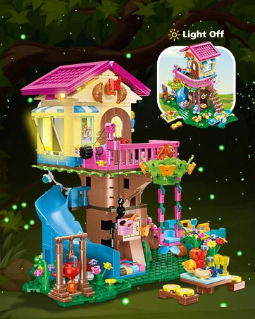 HOGOKIDS Tree House Building Set with LED-Blocks Toy Forest Up House Building Kit with Slide Birthday Gifts for Kids  Age 6+