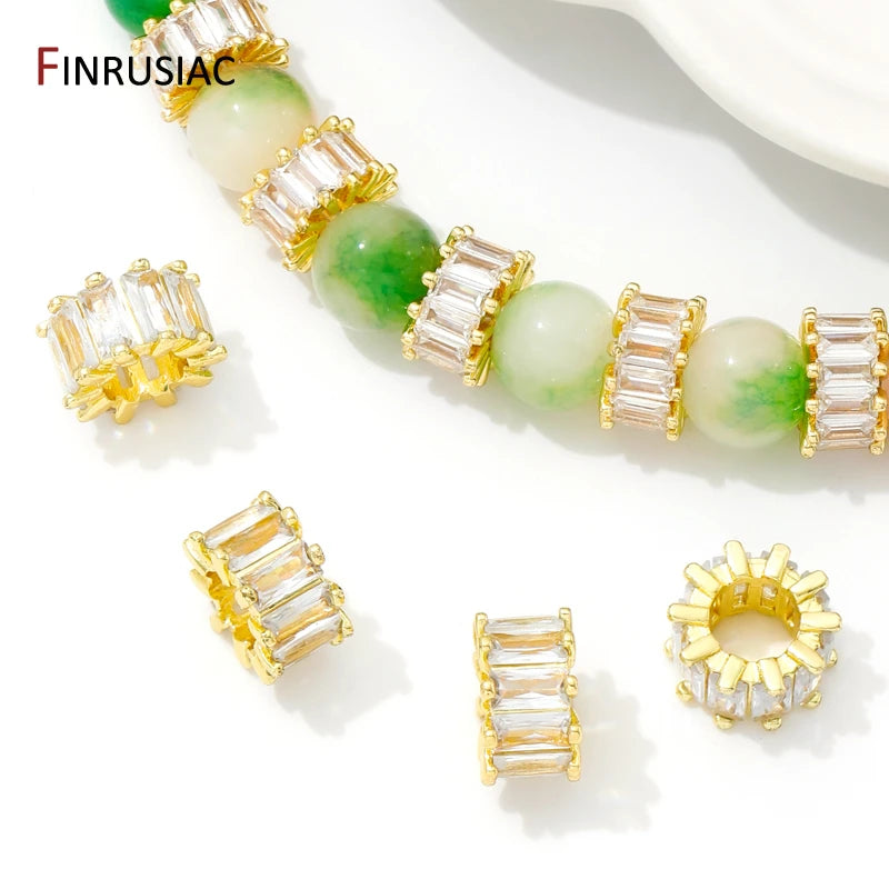 18K Gold Plated Zircon Crystal Spacer Beads Accessories For Bracelets,Bead Separators For Jewelry Making DIY Beading Material