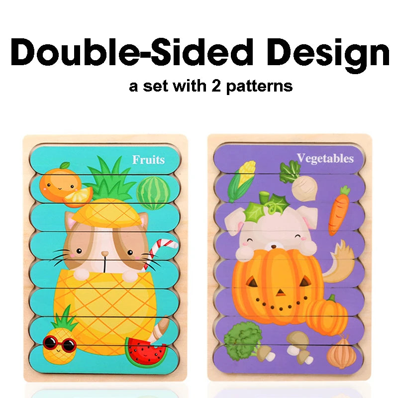 Double Sided Strip 3D Puzzles Baby Toy Wooden Montessori Materials Educational Toys For Children Large Bricks Kids Learning Toys