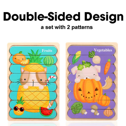 Double Sided Strip 3D Puzzles Baby Toy Wooden Montessori Materials Educational Toys For Children Large Bricks Kids Learning Toys