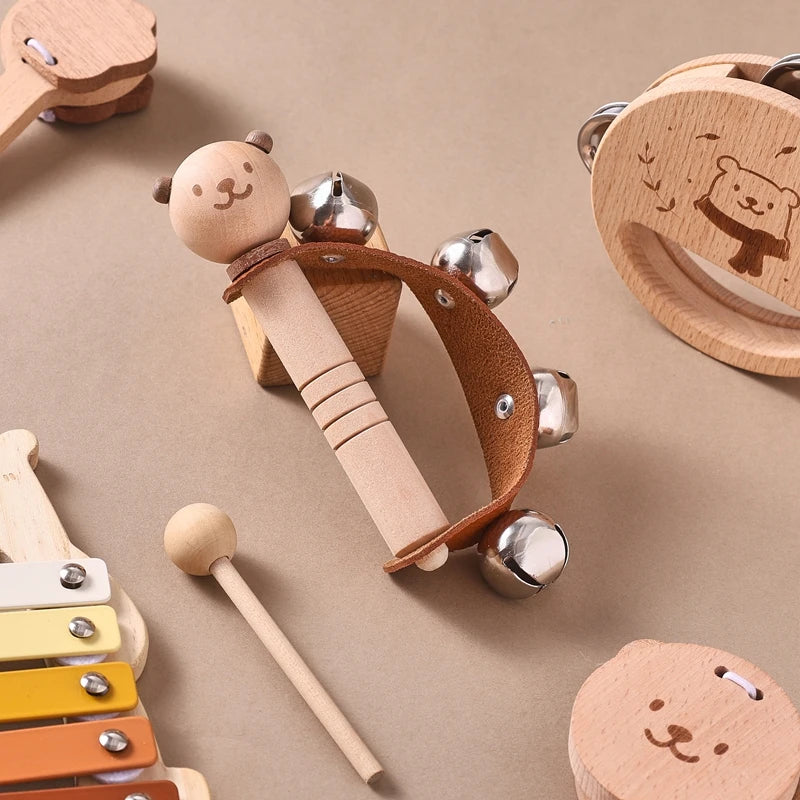 Baby Wooden Musical Instruments Montessori Toys Kids Bear Percussion Xylophone Rain Sound Pipe Music Shaker Early Education Toys