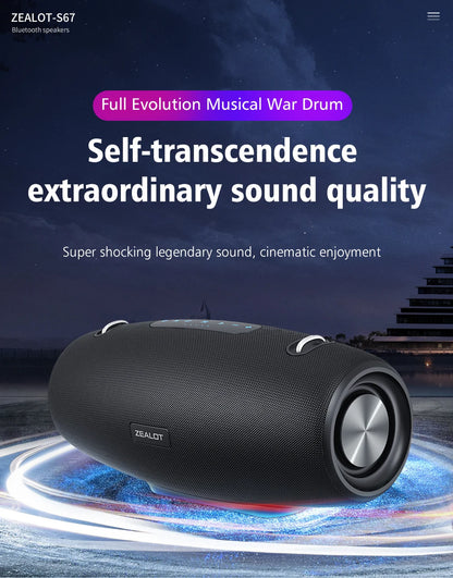 ZEALOT-S67 60W Portable Bluetooth Speaker Outdoor Party Speaker Big Loud Speaker Excellent Bass Performace 3D Speaker