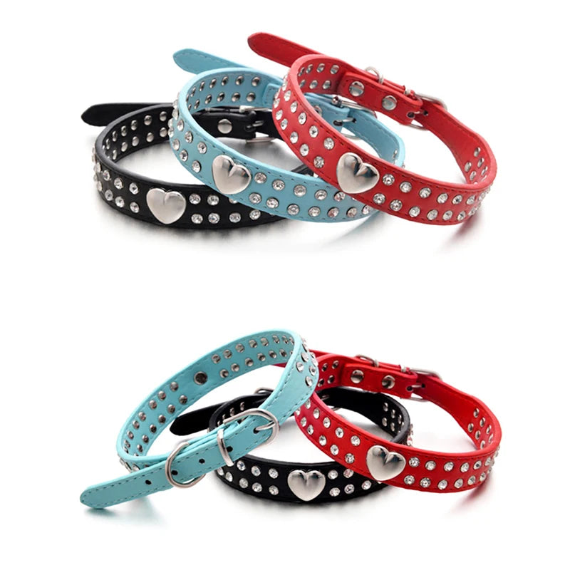 Heart Rhinestone PU Leather Collar