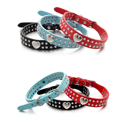 Heart Rhinestone PU Leather Collar