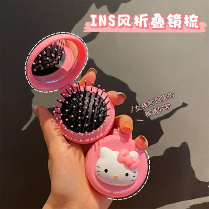 Hello kitty cartoon animation cute soft cute folding student creative portable comb and mirror dual-use flip cover fashion gift