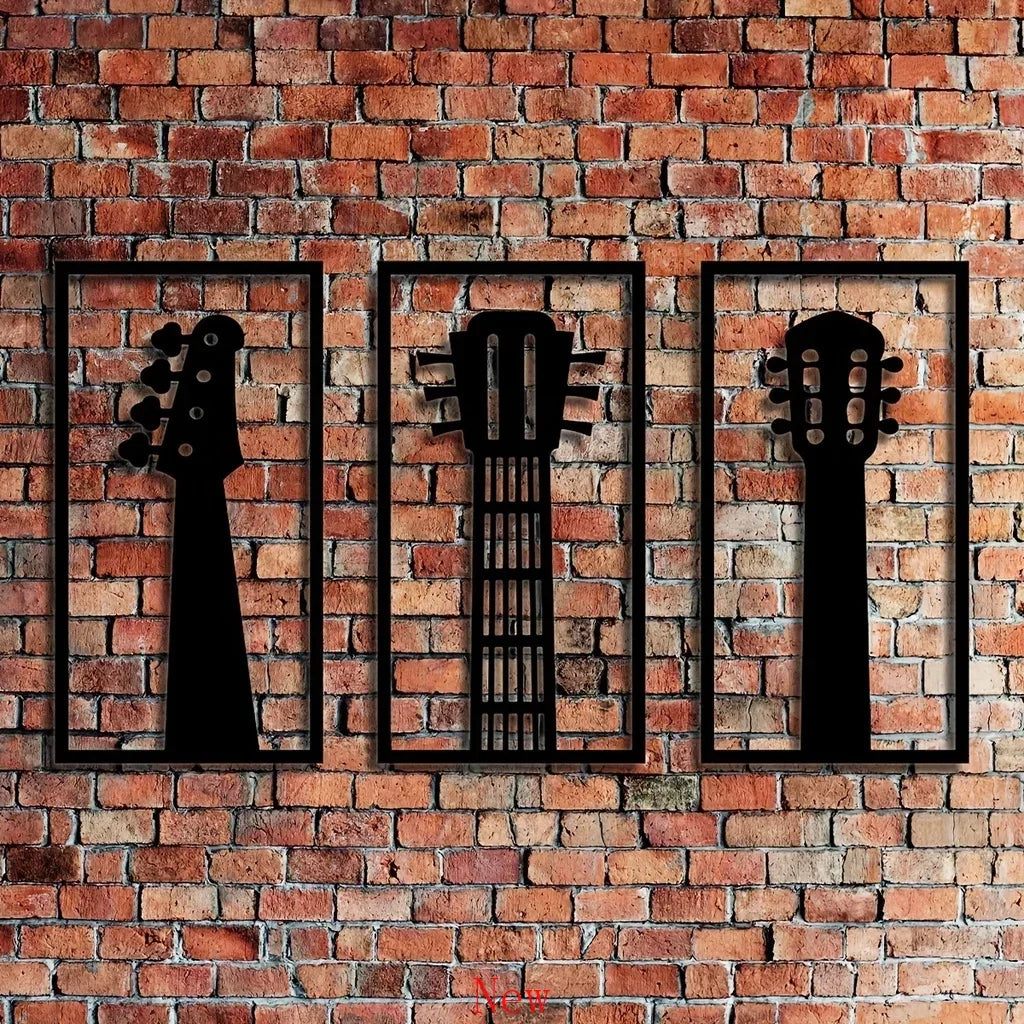 Promotion 3 Pcs/Set Metal Home Decor Art Sculpture Decorative Musical Instrument Wall Sculpture Decor Music Style Metal Wall Dec