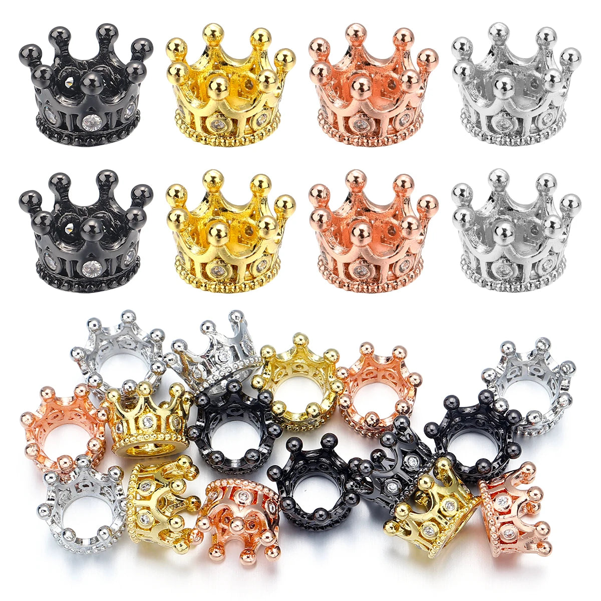 2pcs/lot Copper Inlaid Zircon Crown Beads Gunblack/Rose Gold/Rhodium Spacers Beads For DIY Jewelry Bracelet Pendant Accessories