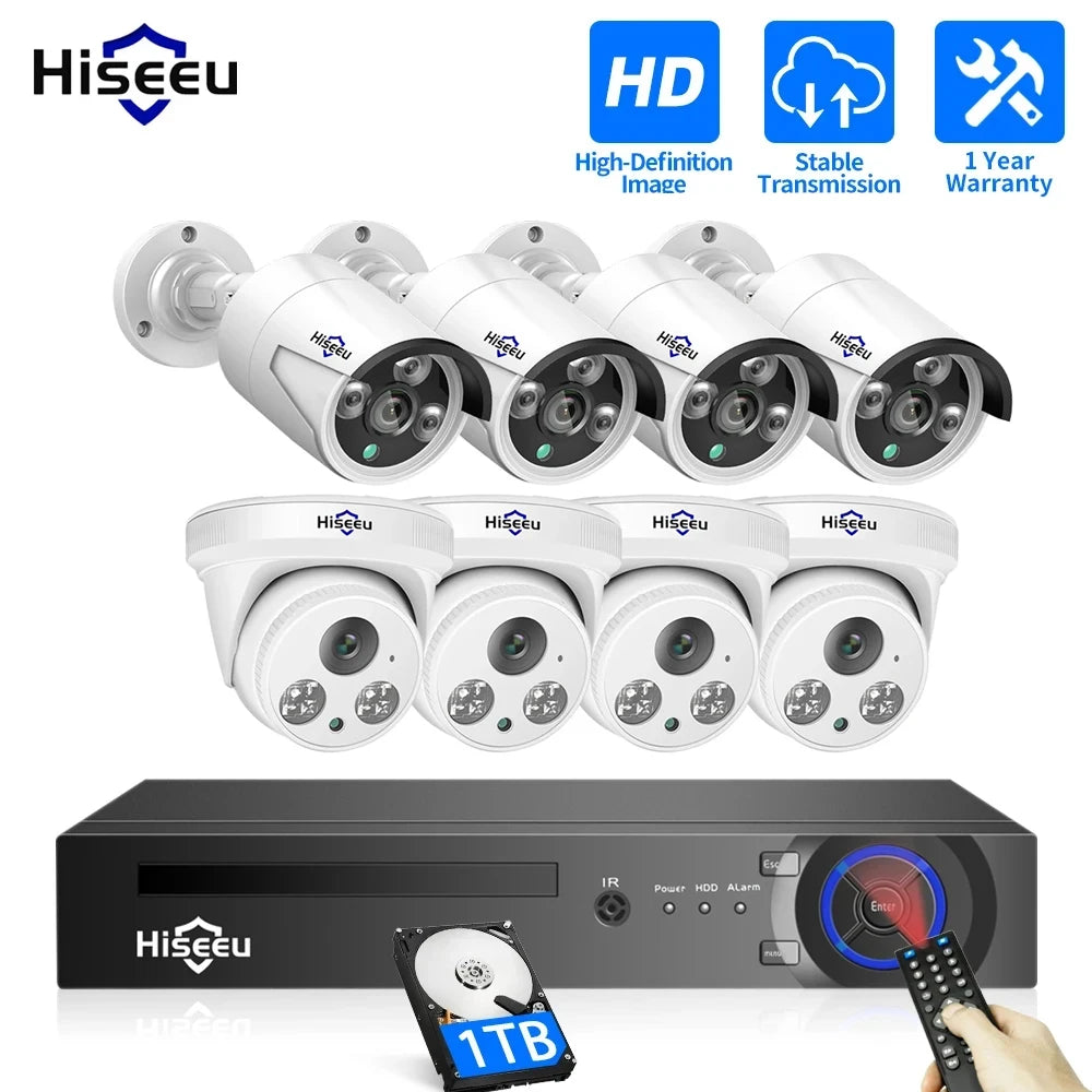 Hiseeu 4MP 5MP H.265 8CH POE IP Camera System Kit Set CCTV Home Security Surveillance Audio Record Video NVR Cameras XMEye Pro