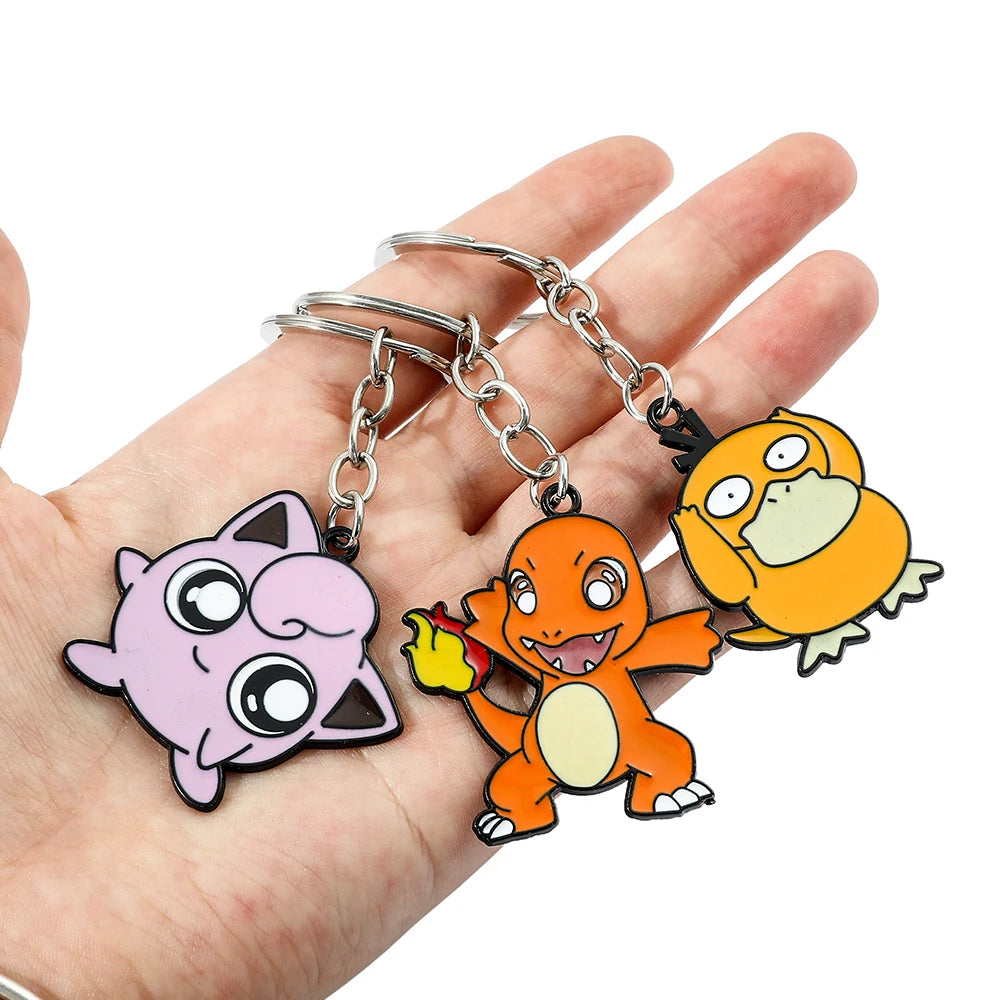 Wholesale Kawaii  Jigglypuff Pink Girl Keychains for Kids Cute Anime Pikachu Squirtle Psyduck Charmander Souvenirs Gift