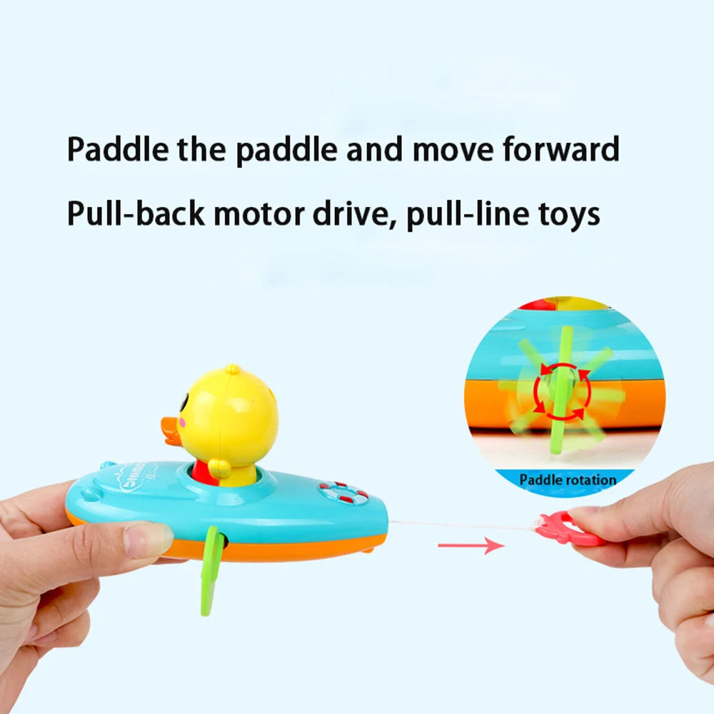 Children Bath Water Playing Toys Chain Rowing Boat Swim Floating Cartoon Duck Infant Baby Early Education Bathroom Beach Gifts