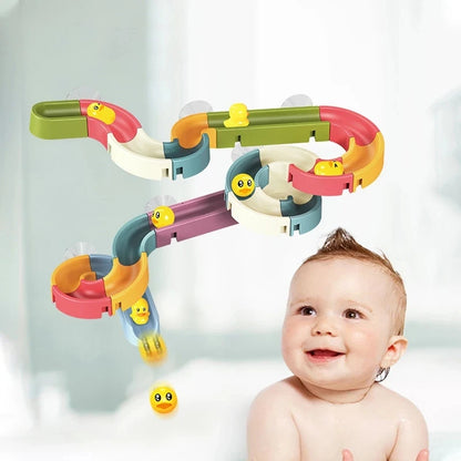 Baby Bath Toys DIY Marble Race Run Assembling Track Bathroom Bathtub Kids Play Water Spray Toy Set Stacking Cups For Children