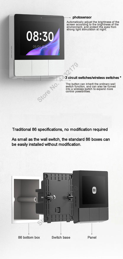 Xiaomi Smart Home Panel 3.23&quot; Touch Screen Switch Central Control Screen Built in Bluetooth Mesh Gateway Works with Mihome App