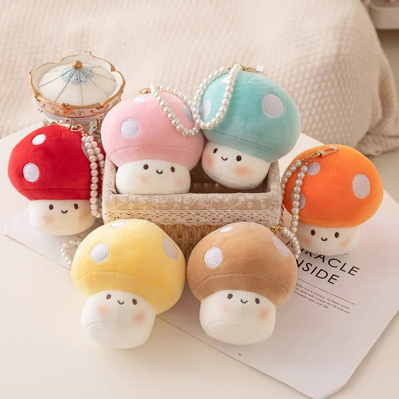 10CM Cute Small Mushroom Plush Toy Creative Stuffed Pendant Doll Red Mushroom Keychain For Kids Girls Holiday Gifts