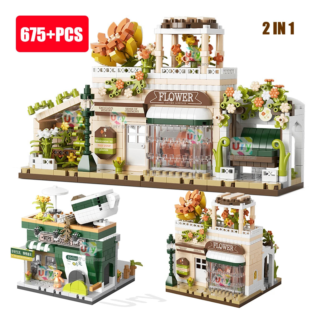 Friends House Street Diamond Bricks Girls Flower Store Coffee Shop View Designer DIY Building Block Toys for Kids Christmas Gift