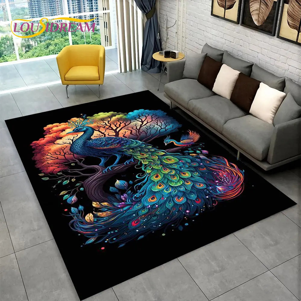 3D Exquisite Peacock Animal Area Rug,Carpet Rug for Home Living Room Bedroom Sofa Doormat Kitchen Decoration,Non-slip Floor Mats