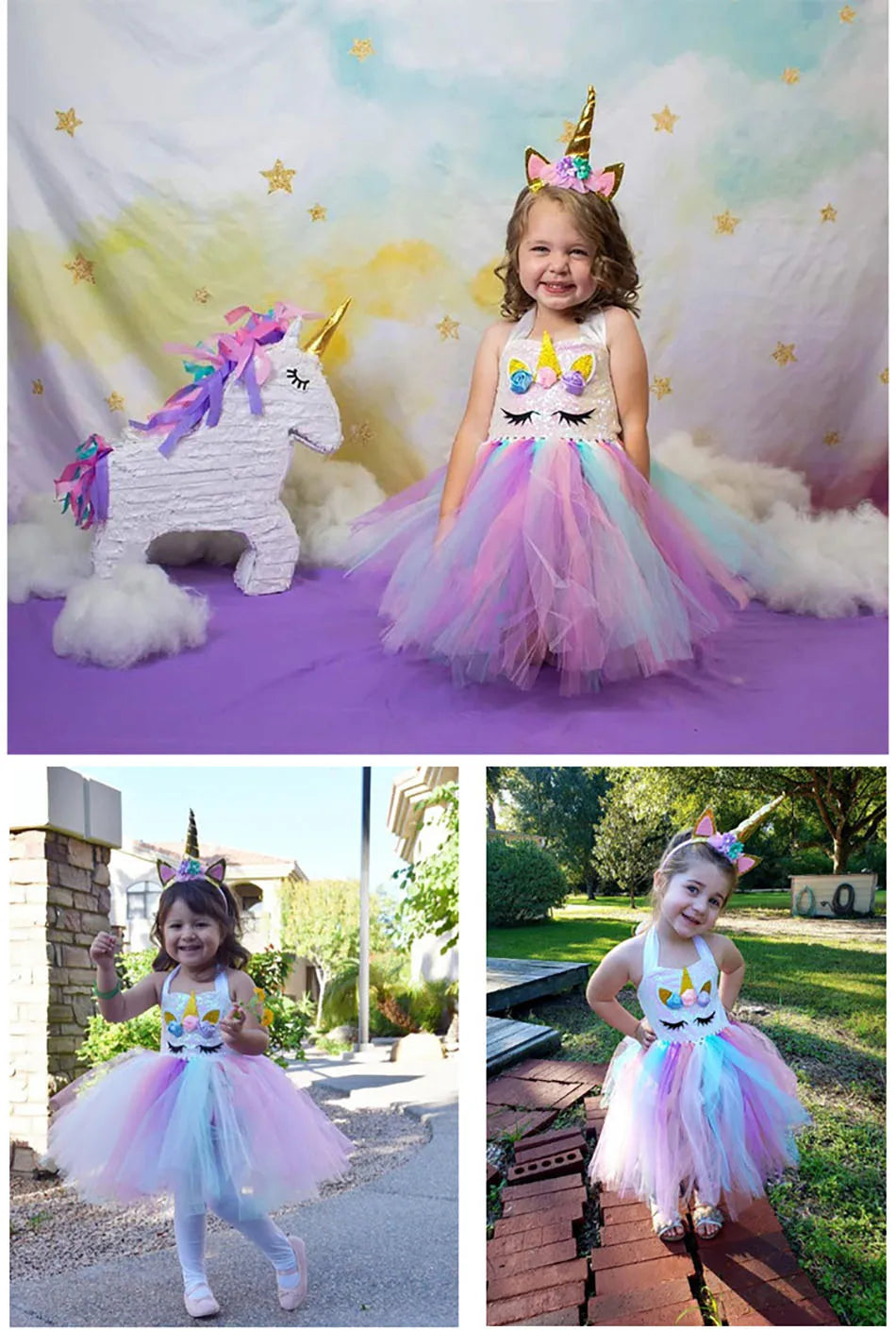 Princess Girls Unicorn Tutu Dress Outfits Pastel Flower Baby Girl Birthday Party Dresses Tulle Kids Halloween Cosplay Costumes