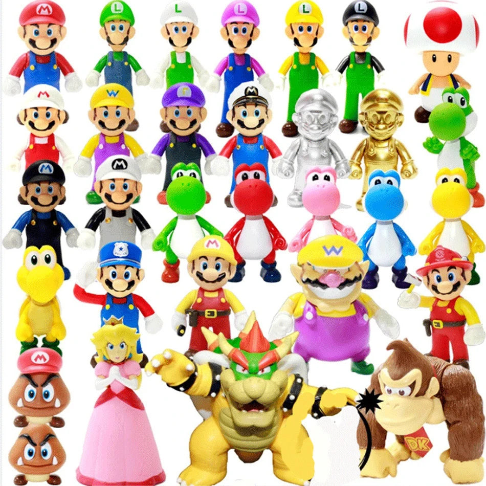 Super Mary Series Action Figure Toys Mario Bros Luigi Yoshi Donkey Kong Wario Anime Model Ornaments Children Birthday Gifts